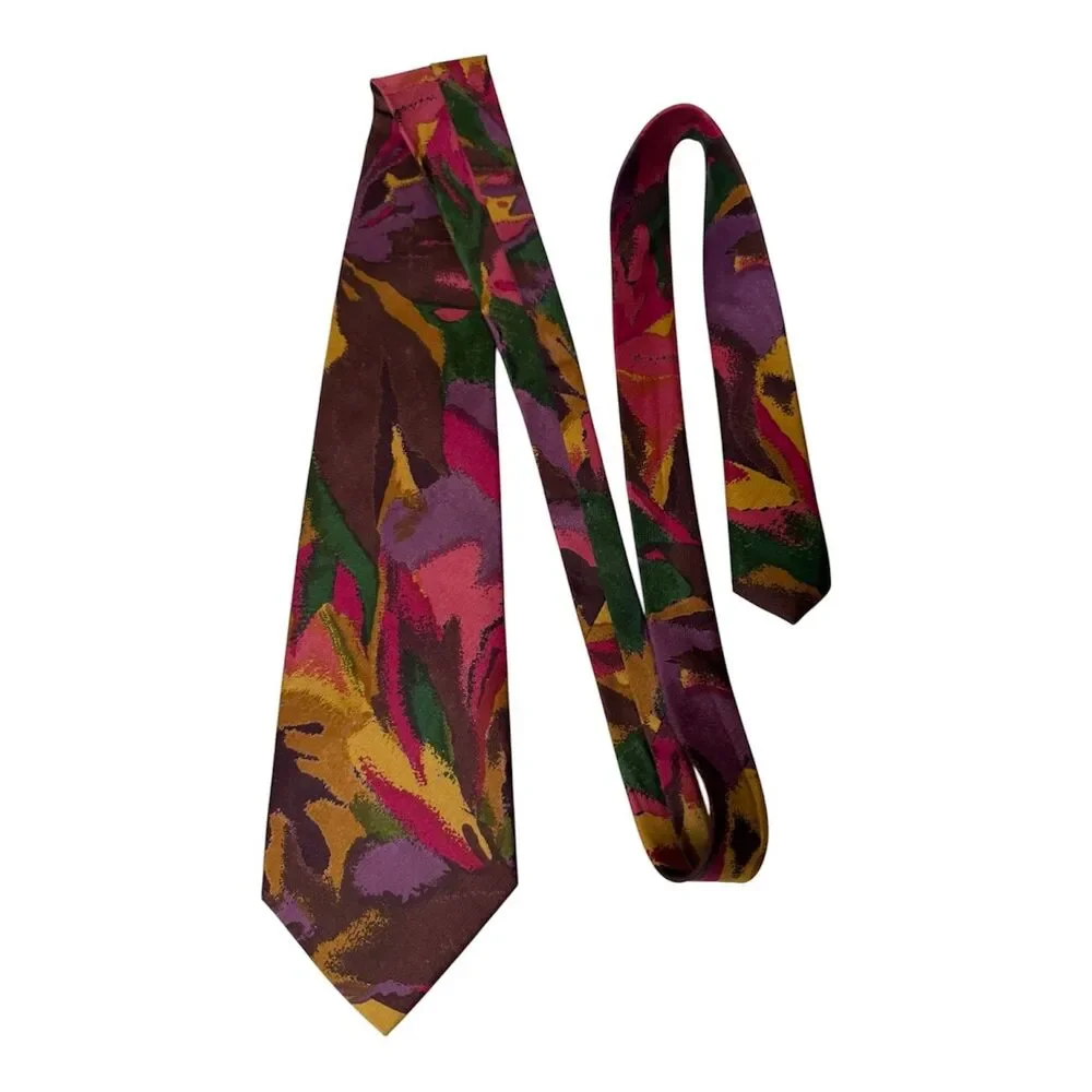 Vintage Mulberry Thai 100% Silk Wide Tie Abstract‎ Floral Hand Sewn USA Made 4